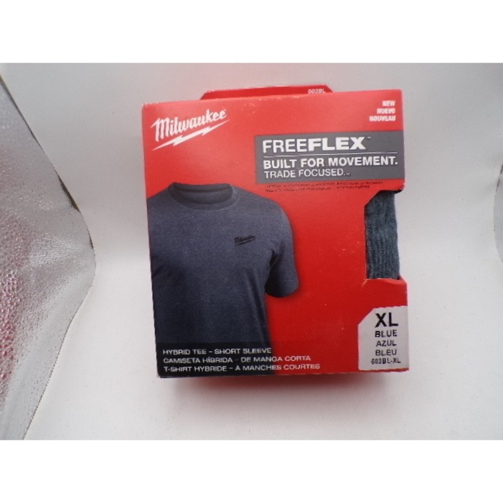 Milwaukee‎ FreeFlex Hybrid Tee Short Sleeve Blue Mens XL Work Shirt 603BL-XL NEW